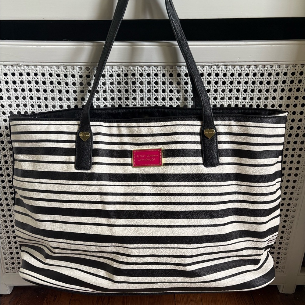 Betsey Johnson Black and White Striped Tote Bag